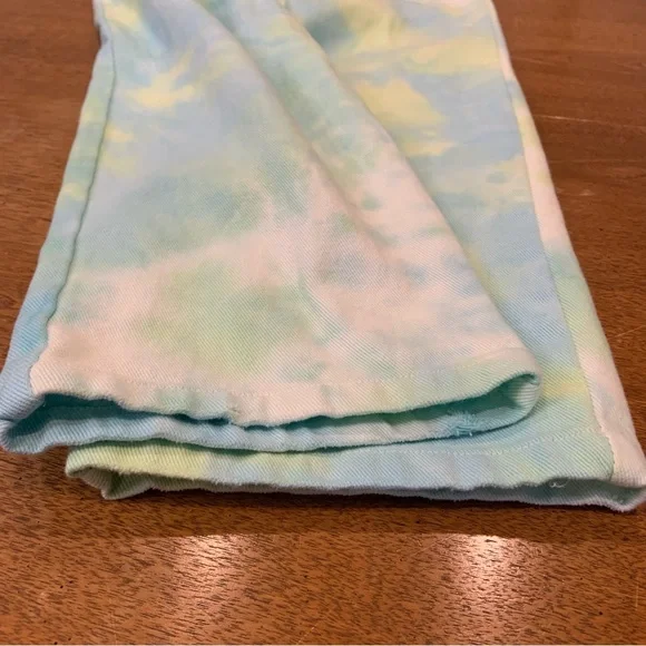 Tiger Mist white blue and green tie dye wide leg high rise jeans with button fly - Picture 4 of 8